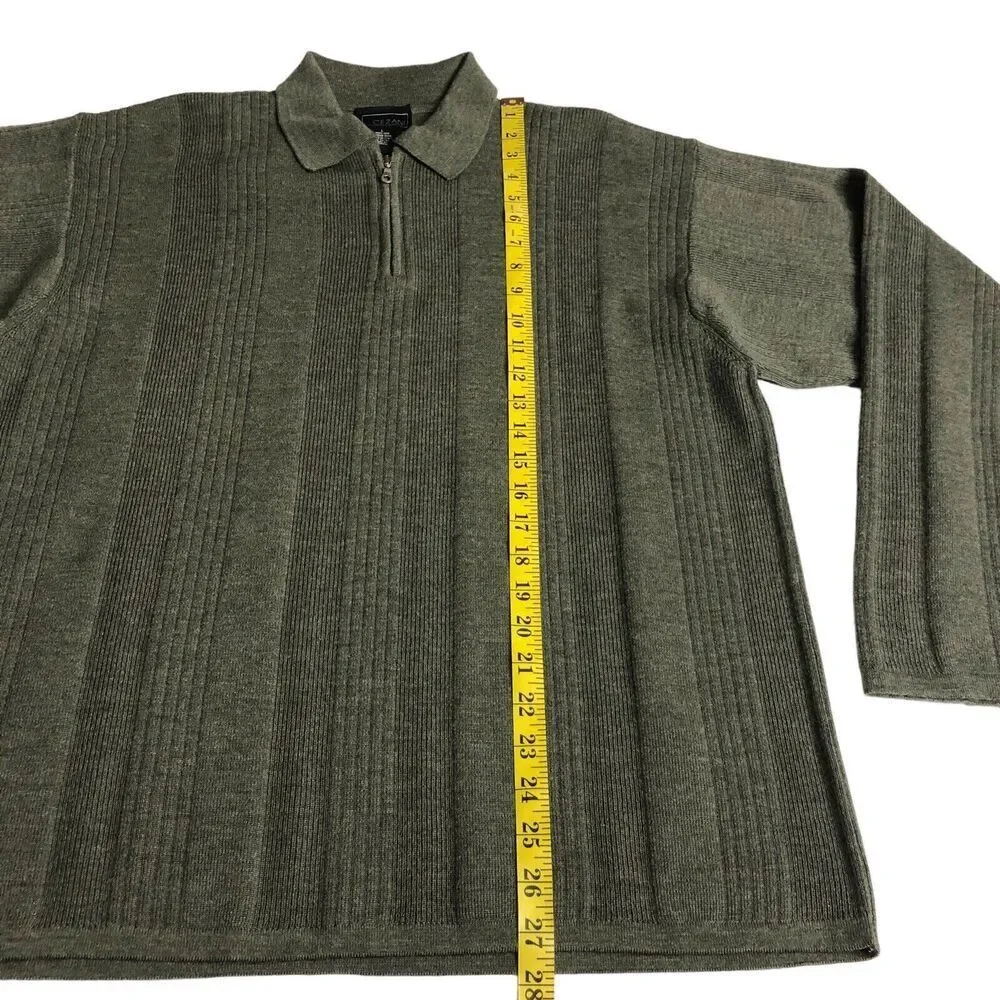 Cezani Sweater Mens Large Green Extra Fine Merino‎ Wool 1/4 Zip Pullover Outdoor
